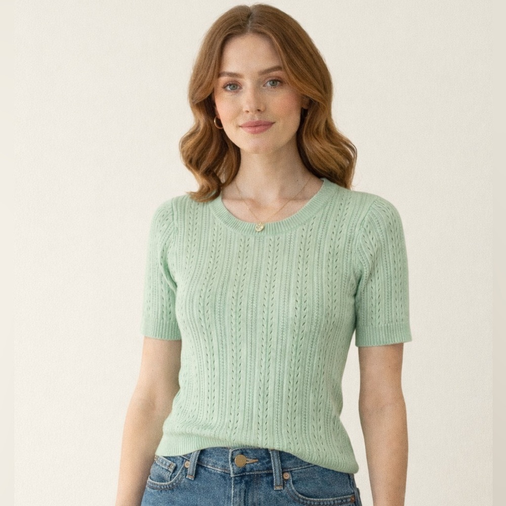 Light Green Short Sleeve Knit Top [Marled by Reunited Clothing] • NWOT